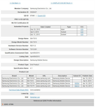 或5月初发布 三星Tab S2通过蓝牙认证