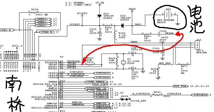 极具代表性的主板电池,cmos及南桥周边电原理图(附说明)