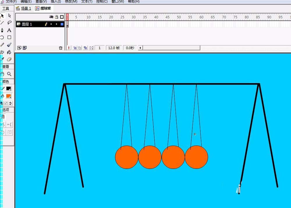 flash怎么制作牛顿摆球动画效果?