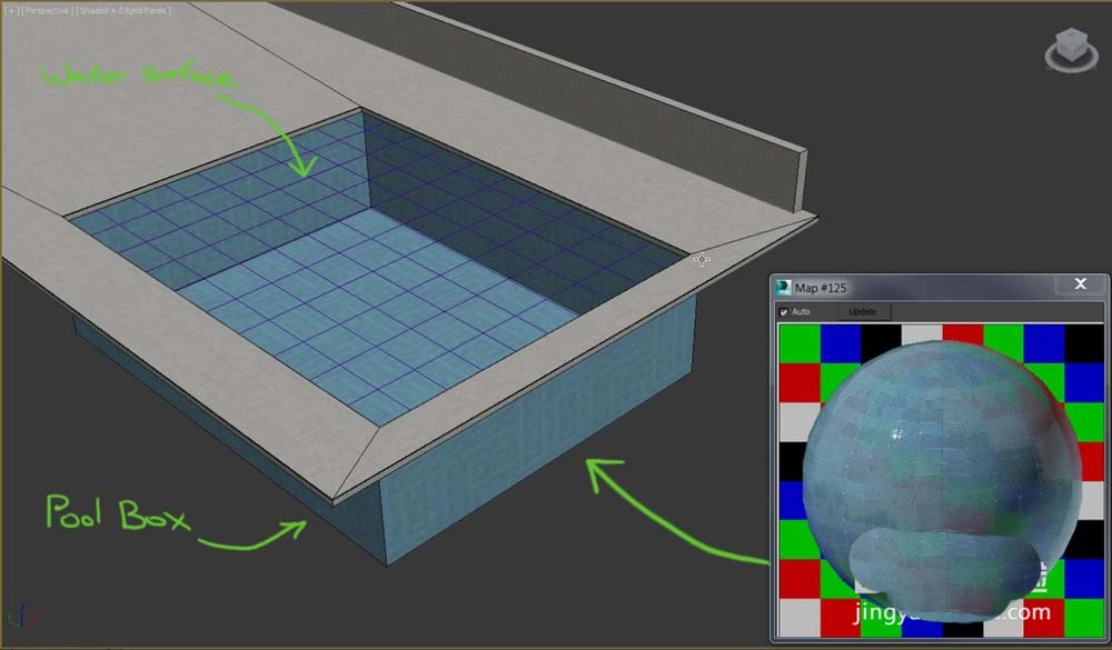 3dsmax怎么使用Noise贴图给泳池做焦散caustics效果?